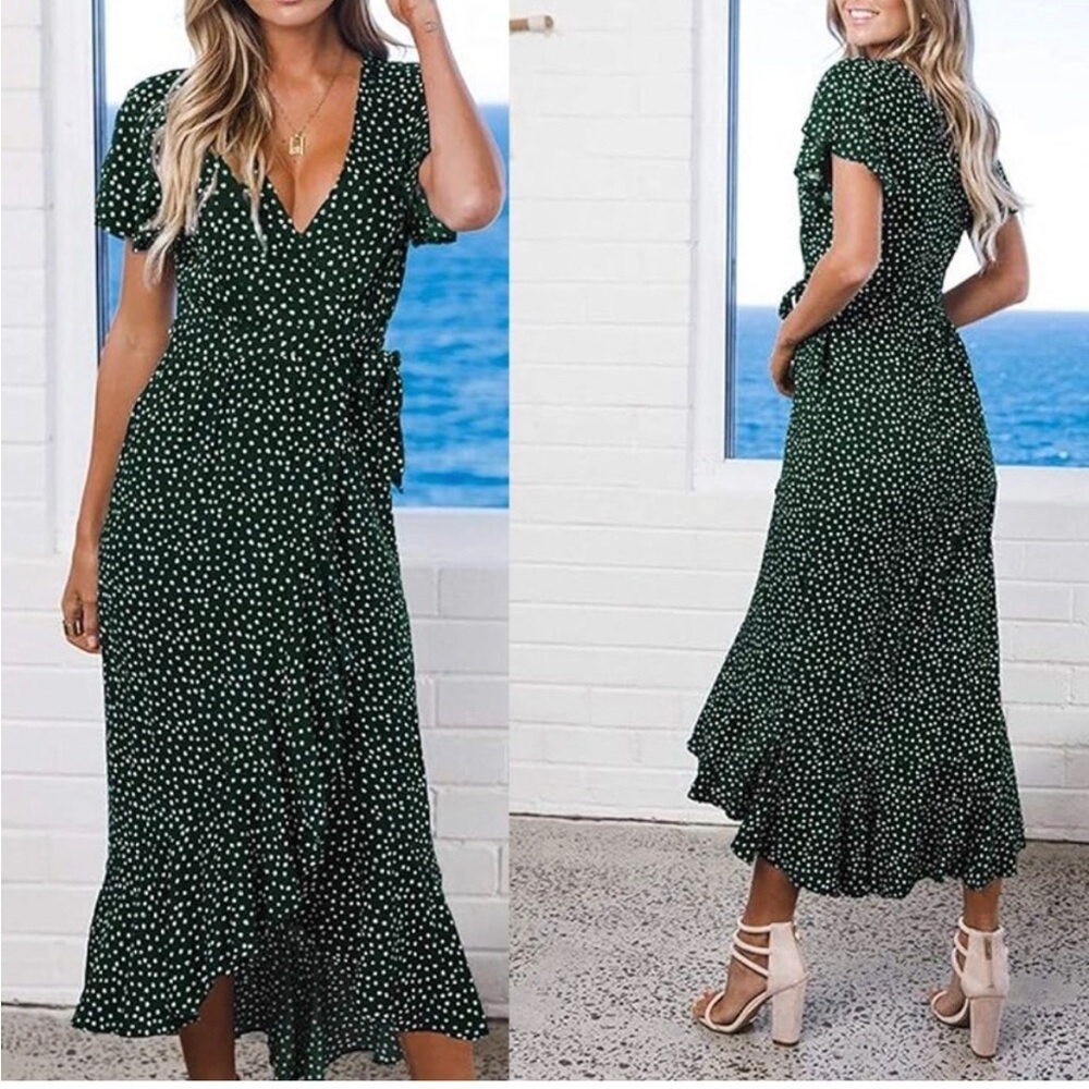 Zesica | Polka Dot High Low Wrap Dress - Picture 2 of 7